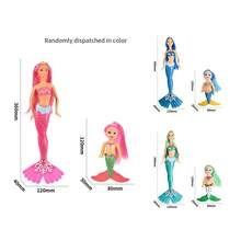 这款美人鱼娃娃拥有色彩缤纷的梦幻发型和头饰，配有海星形紧身胸衣和柔软的粉色美人鱼尾巴，适合作为3-8岁女孩的生日礼物。