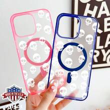 Phone Case For IPhone 16 Pro Max 16e 15 Plus 14 13 12 11 Heart Skull Pattern Non-Yellowing Matte Transparent Colorful Anti-Scratch Shockproof Pocket-Friendly Durable Magnetic Case With Charging Cellphone Cover Gift - Pink - View 2