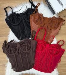 Women's Copped Corset In Tulle With Lace - Sexy And Elegant Look | Party And Casual Fashion Simple Contrast Bow Backless / Backless