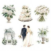 6 件/82 件水彩婚礼主题贴纸套装，包括包装贴纸、节日礼物贴纸、策划贴纸，适用于婚礼纪念、婚礼策划、情人节策划、学校用品、返校 - 彩色 - 查看 2