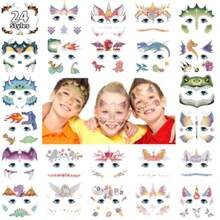 FjcPartywind 24 Styles Face Temporary Tattoos For Dinosaur Fake Tattoo Stickers For Boys Girls Party Supplies Favors Face Tattoos For Birthday Games Goodie Bag Stuffersyq