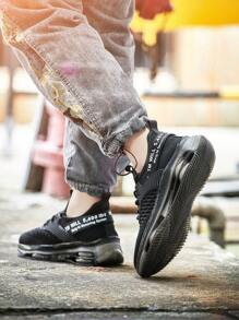 1 Pair Men's Fashionable Elastic Soft-Sole Running Shoes, Shock-Absorbing, Non-Slip, Comfortable, Breathable