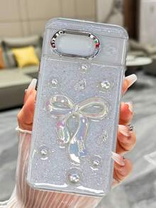 Cute Shiny Epoxy Resin Colorful Bow Phone Case, Suitable For Pixel 10/10Pro/10Pro XL/9/9A/9Pro/9Pro XL/8/8Pro/8A Series Phones - Transparent Glitter - View 3