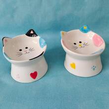 Cute Ceramic Raised Cat Bowls Elevated Design, 15° Tilted FeederProtect Cat's Spine A.Nti Vomiting Blow For Flat Faced Cats, Kitten Small Dogs,Raise Tilted Cat Food Bowld Pet Dishes(Black) - 黑色 - 查看 5