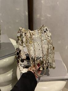 1 pezzo Borsa a tracolla da donna leggera e resistente con glitter, ampia capacità, borsa a secchiello versatile e alla moda adatta per feste, viaggi, serate