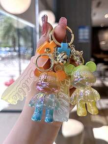 1pc Creative Colorful Standing Bear Keychain Pendant, Cute Gradient Color Animal Figurine Keychain Decor, Suitable Gift For Classmates, Friends, Family, Valentine's Day, Birthday, Party Outfit Accessories School Car Accessories Goth Y2k
