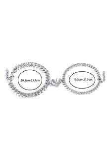 MONALLY 2pcs Fashionable Magnetic Silver Heart Couple Bracelets, Stainless Steel Friendship Bracelets, Gift For Lovers, Anniversary, Any Occasion - Chain Bracelet - View 7