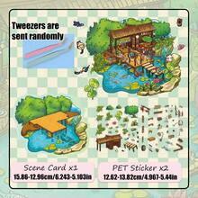 场景贴纸系列（蘑菇小屋花园广场博物馆渔村小屋）适用于手册拼贴材料剪纸贴纸随机颜色镊子 - 彩色 - 查看 12