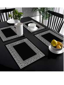1/2/4/6/8 Pcs Set - Elegant Minimalist Solid Black Placemats, Table Runners, Simple Chinese Style Design - Suitable For Holiday Banquets And Daily Kitchen, Dining Room, Coasters, Rectangular Decor, Home Decor, Perfect Gift Placemats, Party Placemats, Fireplace Mantel Scarf Fireplace Decor, Glass Door Window Curtain Decor, Home Decor, Entryway Decor, Dining Table Decor, Room Decor, Bed Scarf, New Year Decor, Year Of The Horse Decor. - Black - View 1