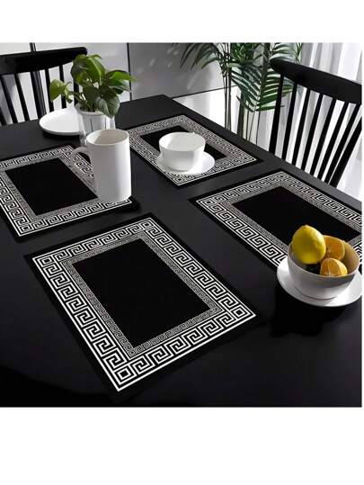 1/2/4/6/8 件套 - 优雅简约纯黑色餐垫、桌旗，简约中式设计 - 适用于节日宴会和日常厨房、餐厅、杯垫、长方形装饰、家居装饰、完美礼品餐垫、派对餐垫、壁炉架围巾壁炉装饰、玻璃门窗帘装饰、家居装饰、玄关装饰、餐桌装饰、房间装饰、床巾、新年装饰、马年装饰。