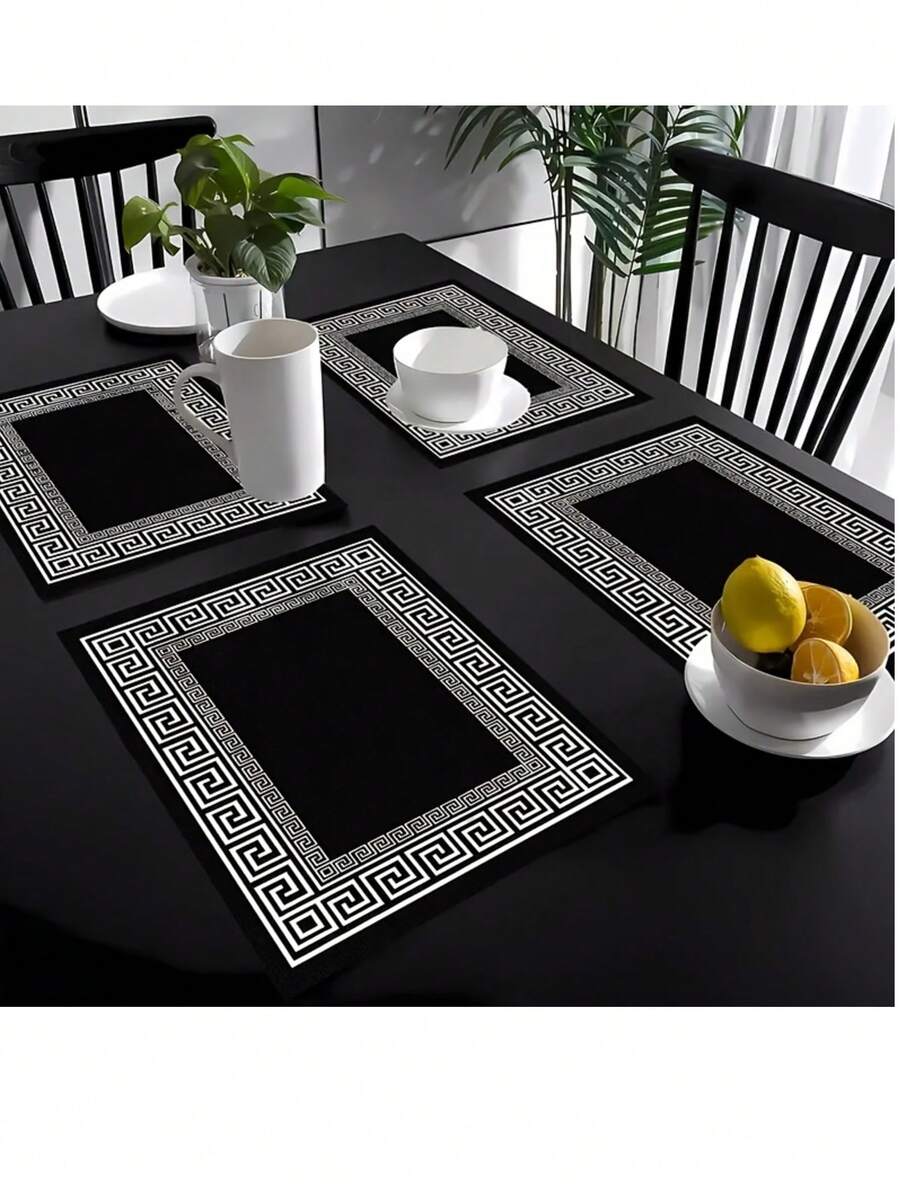 1/2/4/6/8 Pcs Set - Elegant Minimalist Solid Black Placemats, Table Runners, Simple Chinese Style Design - Suitable For Holiday Banquets And Daily Kitchen, Dining Room, Coasters, Rectangular Decor, Home Decor, Perfect Gift Placemats, Party Placemats, Fireplace Mantel Scarf Fireplace Decor, Glass Door Window Curtain Decor, Home Decor, Entryway Decor, Dining Table Decor, Room Decor, Bed Scarf, New Year Decor, Year Of The Horse Decor. - Black - View 1