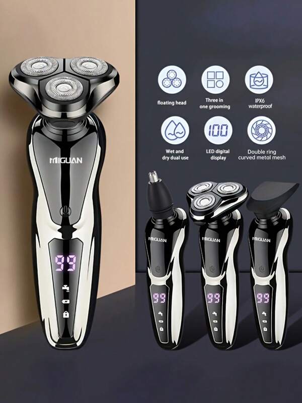 MIGUAN 1 Set Electric 3-In-1 Shaver For Men, Electric Razor Men USB Rechargeable Rotary Shaver Beard Trimmer Shaving Wet/Dry, Father's Day Gift For Father, For Man, Husband And Male Friend