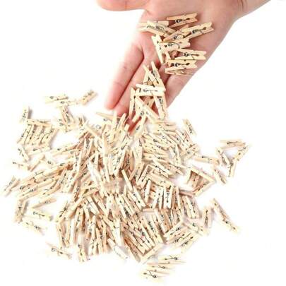 50 piezas/paquete Pinzas de fotos de madera mini de 1.4 pulgadas, ganchos pequeños de aleación de zinc de estilo vintage para decoración de muebles, posavasos de madera con aislamiento térmico, ligas para mangas de camisa FaSoLa, cuchillo utilitario portátil con forma de nube