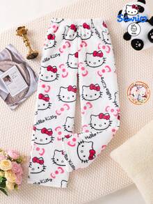 Sanrio Nowe jesienne i zimowe dziewczęce spodnie do spania, autoryzowane przez Sanrio z nadrukiem Hello Kitty i pluszowymi grubymi spodniami do spania, modne, słodkie i urocze, odpowiednie do noszenia w domu i w akademiku