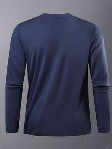 Herren Langarm Sport Lauf Fitness Training T-Shirt, Gym Workout Unterziehshirt Basisschicht, Herbst/Winter - marineblau - Übersicht 3