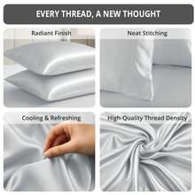 4-Piece Satin Sheet Set Lux Décor Polyester Silky Soft & Breathable – Deep Pocket Fitted Sheet For Home Decor- Graduation Gifts, Home Decor, Sleep Protection For Dorms, Student Beds, Back-To-School Gift, Valentine's Day Bedroom, Spring Bedding Refresh, Guest Room Essentials, Dorm Room Bedding, Premium Bed Linens, Easy Care Sheets, Hypoallergenic Fabric, Year-Round Comfort, Master Bedroom Update, Matching Bedding Set, Hotel Quality Linens, Wrinkle-Free, Cooling Touch, Modern Style - Màu xám bạc - Xem 6