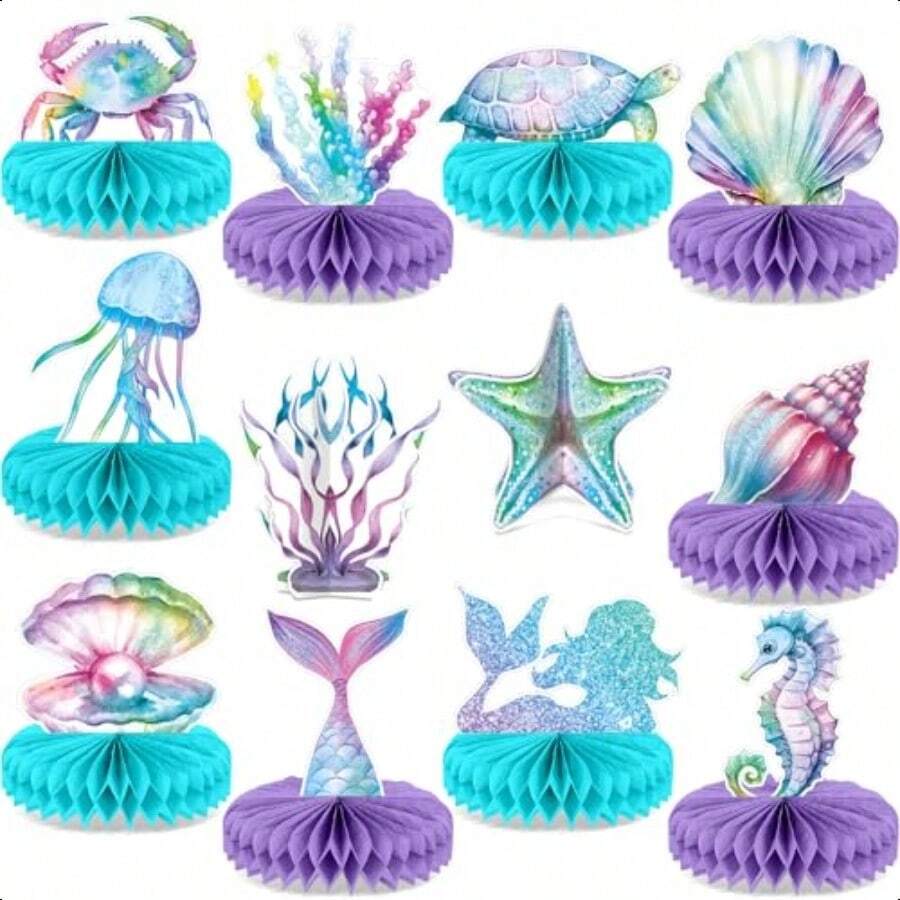 12Pcs Mermaid Party Supplies Mermaid Birthday Honeycomb Centerpieces For Under The Sea Party Decorations Ocean Mermaid Theme Table Honeycomb For Ocean Mermaid Theme Birthday Baby Shower Party Favors-0166 - 如圖 - 查看 1