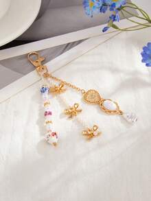 1pc Women's Fashion Accessory Keychain, Classic Retro Pearl Print Beaded Tassel Delicate Keychain, Unique Charm Surprise Gift Christmas - Key - View 8