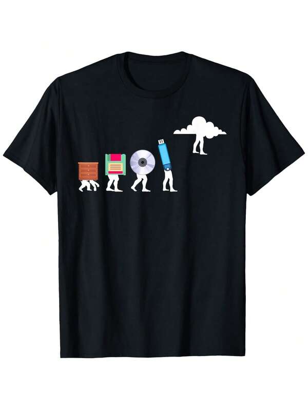 Camiseta gráfica divertida de evolución de programación - Progresión de carrera tecnológica desde disquete a la nube - Camiseta de algodón suave y transpirable para científicos informáticos, programadores, nerds - Regalo ideal de cumpleaños o desarrollador - Tallas S-XXXL (tejido pesado de 180gsm)