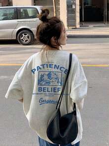 全新夏季休闲宽松个性印花短袖女式T恤 - 淺灰色 - 查看 4