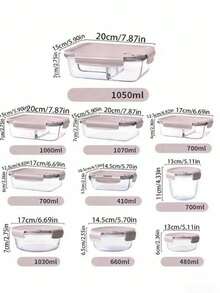 1 pieza Recipiente de almacenamiento de alimentos de vidrio apto para microondas, caja de almuerzo aislada, tazón de vidrio organizador de cocina, tapas de color aleatorio (Nota: Las tapas no son aptas para microondas) - Multicolor - Ver 12