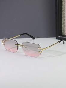 1pc/5pcs Metal Frameless Gear Gradient Rectangular Fashion Glasses, Fashionable Street Style Eyewear For Daily Wear