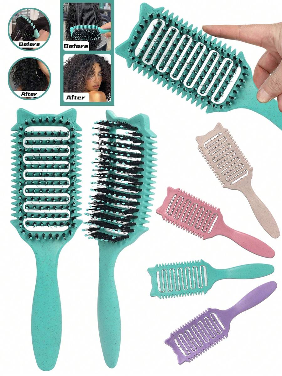 Lược định hình lọn tóc xoăn, lược gỡ rối cho nam và nữ, định hình lọn tóc xoăn từ 2A đến 4C, giảm xơ rối, lý tưởng cho tóc ướt và khô, hình tai mèo. - Nhiều màu - Xem 1