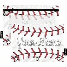 Custom Pencil Pouch For 3 Ring Binder Baseball Lace Red Stitches Personalized Pencil Pouches Case Binder Cosmetic Bag 2 Pack For Office School College Supplies-0142 - 棒球花邊 - 查看 1