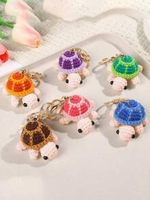 1pc Cute Handmade Crochet Turtle Keychain, Mini Plush Turtle Pendant Ornament, Knitted Keyring Charm For Women, Bags, Cars - Multicolor - View 1