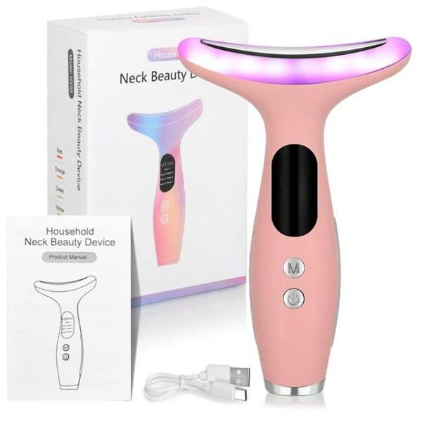 جهاز تدليك الوجه والرقبة - 7 أوضاع (اهتزاز/تدليك/تنظيف عميق)، بطارية ليثيوم قابلة للشحن USB 400 مللي أمبير، أداة تشديد وعناية بالبشرة خفيفة الوزن مع شاشة LCD ، تصميم إرجونوميكي - جهاز تدليك للوجه أو استخدامات منزلية للعناية بالبشرة