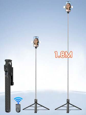 Selfie Stick 1.8-Meter Wireless Bluetooth Selfie Stick Tripod, Equipped With LED Multi-Speed Adjustable Fill Light, Multi-Functional Remote Control, Wireless Remote Control 360° Rotating Phone Stand, Suitable For Party Photos, Indoor Live Streaming,