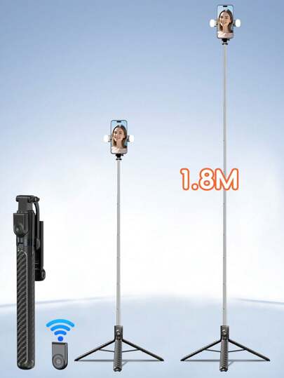 1.8m Wireless Bluetooth Selfie Stick Tripod With Adjustable LED Fill Light, Multi-Function Remote Control, 360° Rotatable Phone Holder, Suitable For Party Photography, Indoor Live Streaming