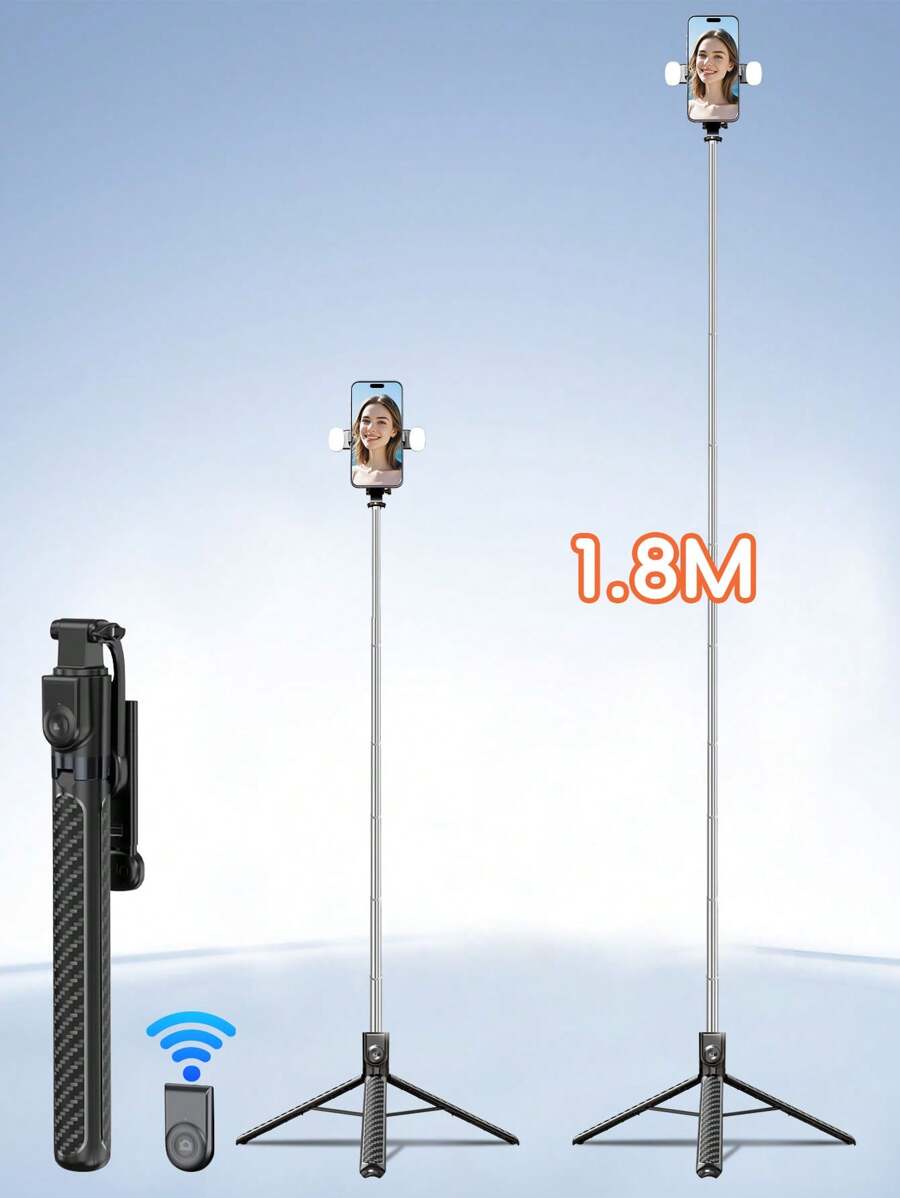 1.8m Wireless Bluetooth Selfie Stick Tripod With Adjustable LED Fill Light, Multi-Function Remote Control, 360° Rotatable Phone Holder, Suitable For Party Photography, Indoor Live Streaming - Multicolor - View 1