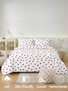 Bộ ga trải giường 2/3 món họa tiết trái tim trắng và đỏ, chất liệu microfiber mềm mại, dễ giặt ủi, thoáng khí, chống nhăn, phong cách khách sạn sang trọng, quà tặng cho bố mẹ và bạn bè, gồm 1 vỏ chăn, 1/2 vỏ gối, cỡ lớn, cỡ Queen, Full, Twin, ga trải giường ký túc xá, đồ dùng học tập. - Đỏ và trắng - Xem 2