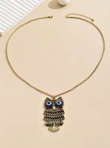 1pc Bohemian Style Copper-Color Alloy Owl Pendant Necklace, Suitable For Women's Daily Wear