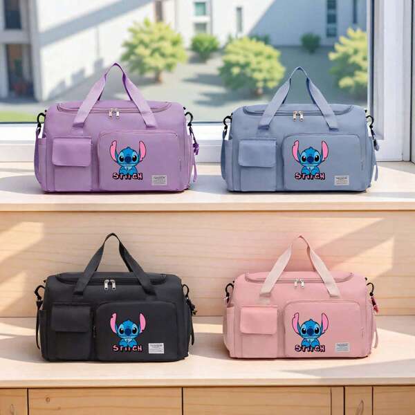 Disney Disney Stitch Schultertasche mit großem Fassungsvermögen - elegante 4-farbige Polyestertasche zum Reisen, Schulmaterial, Schulanfang, verstellbarer Umhängegurt, Reißverschluss, süßer geräumiger Reiserucksack, unisex Fitnesstasche mit Nass-Trocken-Trennung, geeignet für den täglichen Gebrauch oder als perfektes Geschenk (Schwimmen, Fitness, Outdoor-Sport Tasche, Reisetasche)
