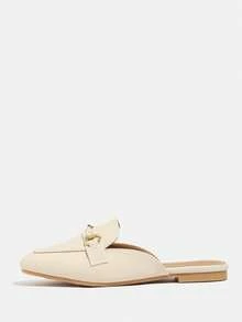 Women's Classic Round Toe Flat Shoes, Spring/Autumn Slip-On Casual Mary Jane Shoes With Buckle & Rhinestones, Comfortable & Elegant Mule Loafers In Apricot Color - لون مشمشي - مشاهدة 4