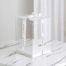 1 Set 8-Inch Party & Holiday Gift Box, 1/2/3 Tier Gift Storage Box, 3-In-1, With White Ribbon - White - View 4