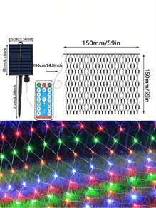 1 Stück Solar 1,5x1,5 Fischernetz Licht, wasserdichte LED mit transparentem Kabel, blinkende Lichter für Garten Außenbereich, geeignet für Terrasse, Wand, Dach, Balkon, Thanksgiving Dekorations Lichterkette
