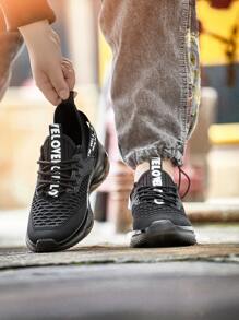 1 Pair Men's Fashionable Elastic Soft-Sole Running Shoes, Shock-Absorbing, Non-Slip, Comfortable, Breathable