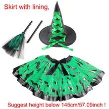 3pcs Halloween Witch Hat, Magic Broom, Bat Skirt Party Costume Set, Orange Pumpkin, Witch, Bat, Skull Print Skirt, Skirt Length 30cm, Suitable For Halloween, Carnival, Day Of The Dead, Evening Party Accessories - Multicolor - View 16