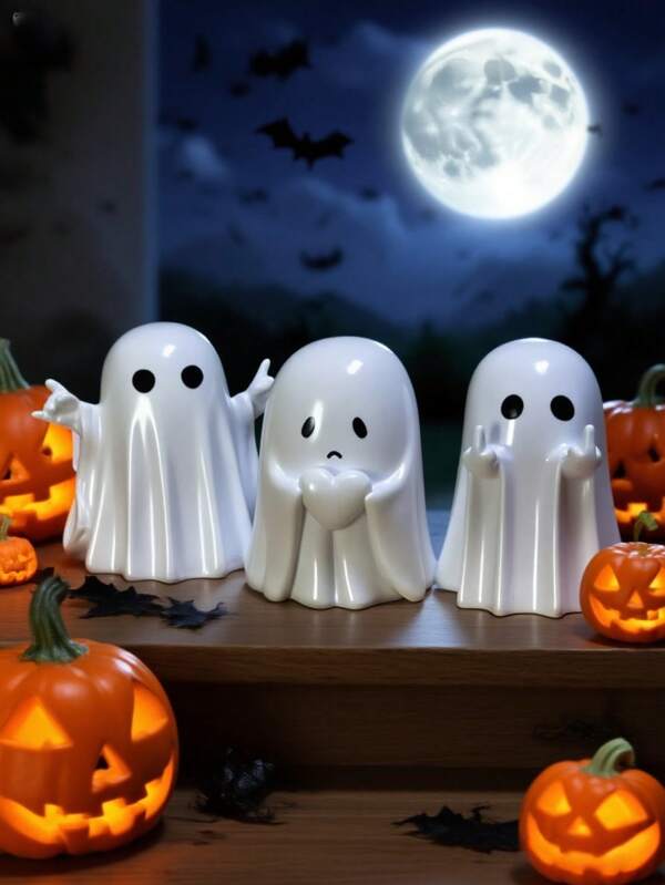 Cute Ghost Resin Ornament- Cute Resin Ghost With Funny Pose, Creative And Fun Desktop Decorations For Halloween ,Home Office, Porch & Garden Party Gift