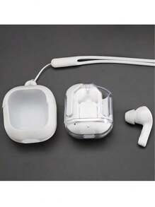 A Pair Of Transparent TWS Wireless Earphones, Stereo Wireless Earphones With LED Battery Display Screen, Type-C Charging Case, Compatible With All Smartphones, Suitable For Gaming, Music, Outdoor Sports/Business, Adult Use, Condenser Microphone, Rechargeable Battery, Polymer Lithium-Ion