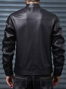 Men's Windproof Casual Stand Collar PU Leather Jacket, Autumn/Winter, Grunge