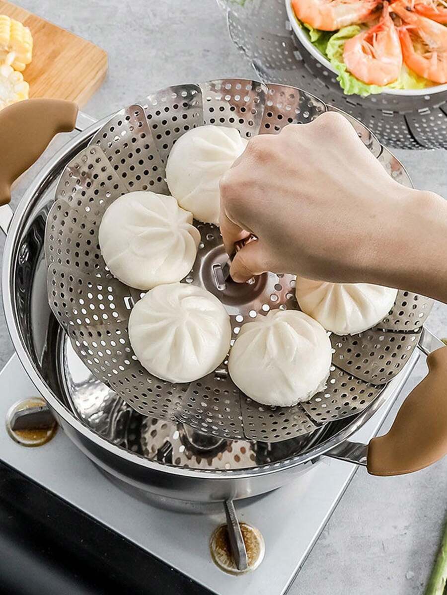 1pc Stainless Steel Foldable Steamer Rack - Silver - View 1