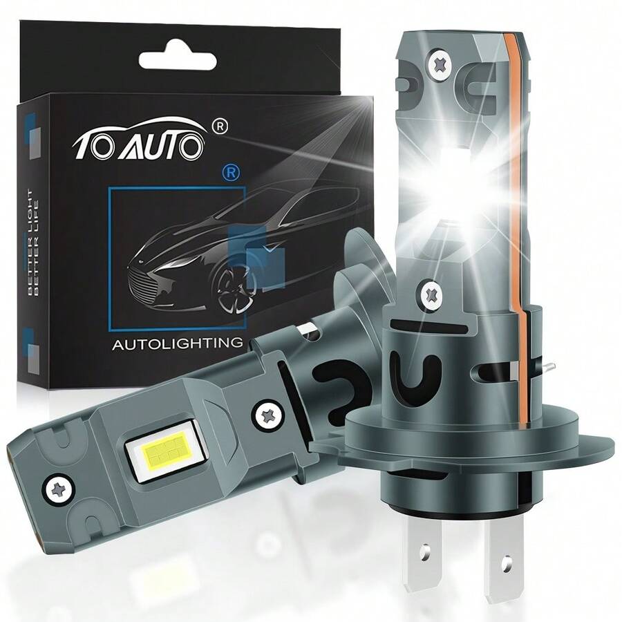 TOAUTO 2Pcs H4 Socket Base LED Car Headlight 80W High Power Turbo Bulb 6000K 20000LM Chip Mini Led Light Plug & Play Wiress With Fan - H7 - View 1