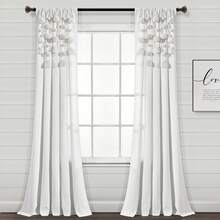 LUSH DECOR Boho Pom Pom Tassel Linen Window Curtain Panel Navy Single 52X84 Halloween-Fall Decor-Room Decor - Off White - 查看 2