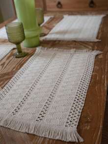 MeijiaMo 1pc Bohemian Nordic Ins Style Linen Embroidered Table Runner, Kitchen Dining Table Decor, Home Textile, Minimalist Natural, Suitable For Kitchen, Dining Room, Bedroom, Holiday Decoration - White - View 2