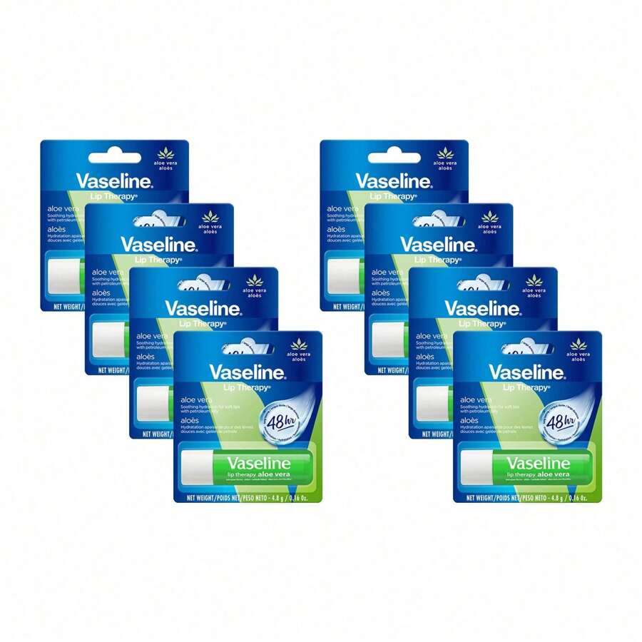 Lip Therapy Petroleum Jelly - Aloe Vera By Vaseline For Women - 0.16 Oz Lip Balm - Pack Of 8