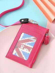 1个休闲仿皮卡包 - 1个带拉链的卡槽和挂绳 - 无内衬，可水洗，时尚PU皮革卡包，带挂绳，男女通用卡包，颈挂式身份证卡包，零钱包，多个卡槽，简约卡包 - 彩色 - 查看 13